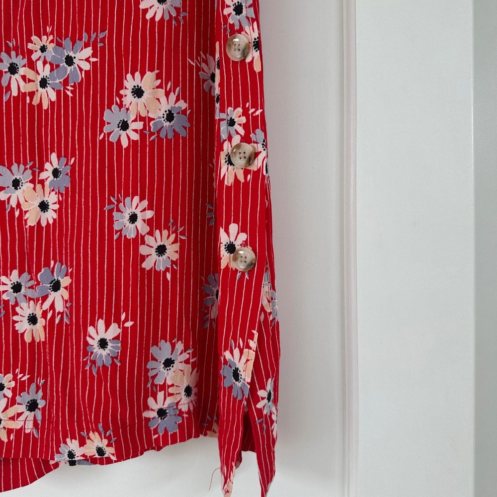Madewell Skirt Womens 0 Side Button Daisy Society Retro Stripe Red Floral Size 4 - Picture 10 of 14